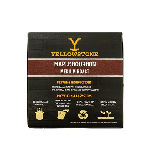 Maple Bourbon Medium Roast Coffee Pods - Yellowstone 12 Pack of 36 Recyclable Single Serve Cups