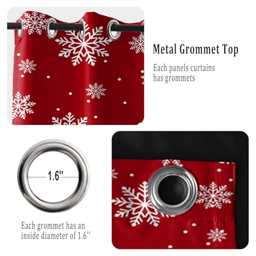 Red Xmas Blackout Curtains 42x84 in 2 Panels - Christmas Snowflake Thermal Insulated Drapes