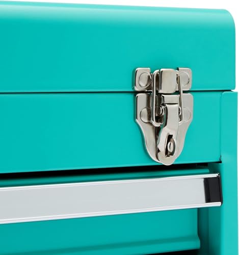 Metal Tool Box with Drawers - Turquoise Storage Organizer, 18.1 x 8.7 x 9.5 in