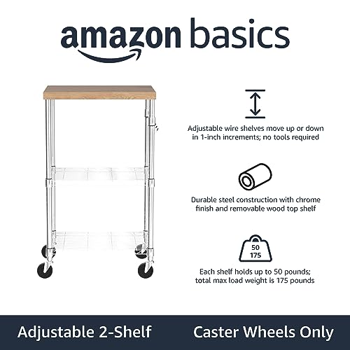 Portable 3-Tier Kitchen Storage Cart with Wheels, Adjustable Shelves, 175 lb Capacity