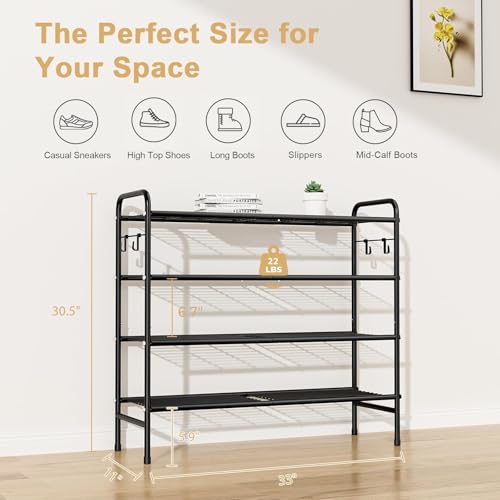 VILICK 4-Tier Shoe Rack 33" Wide Metal Organizer Long Storage with 4