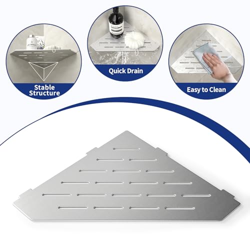 Brushed Stainless Steel Corner Shower Shelf 10-Inch 2-Pack for Tiled Walls