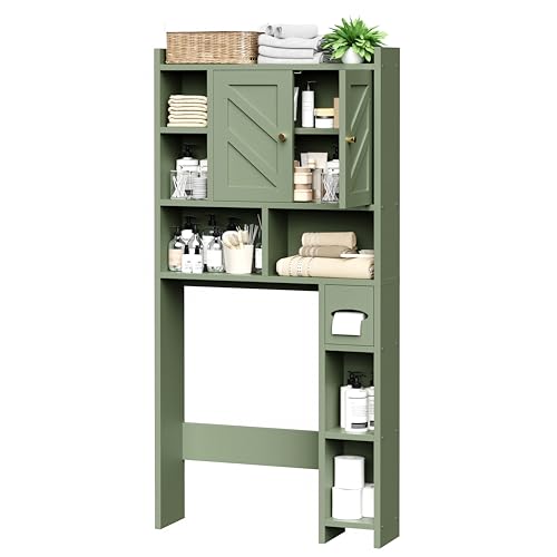 Meilocar Green Over The Toilet Storage Cabinet 64.6" Tall Bathroom Organizer with Adjustable Shelf & Toilet Paper Holder
