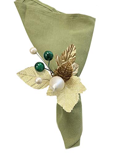 Angel Isabella Christmas Gold & Green Napkin Rings Set of 4 - Cloth Holder Decor