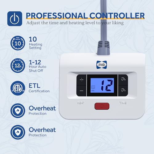Queen Size Electric Blanket with Faux Fur & Sherpa - Blue White, 84x90 Inches - Safety & 10 Heat Levels