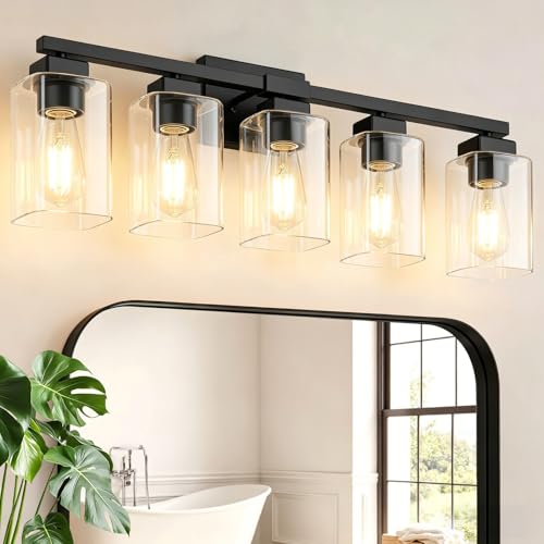 Bathroom Vanity Light Fixture - 5-Light Black Over Mirror, Modern Design - Variation of Black / 5-Light
