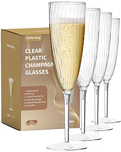 48 Pack 6 OZ Clear Disposable Plastic Champagne Flutes Reusable Wine & Cocktail Cups for Parties and Weddings