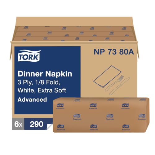 Tork Extra Soft White Dinner Napkins 6 x 290, 3-Ply, Recycled, Eco-Friendly, 1740 Count - Variant: White / 6 x 290 Napkins