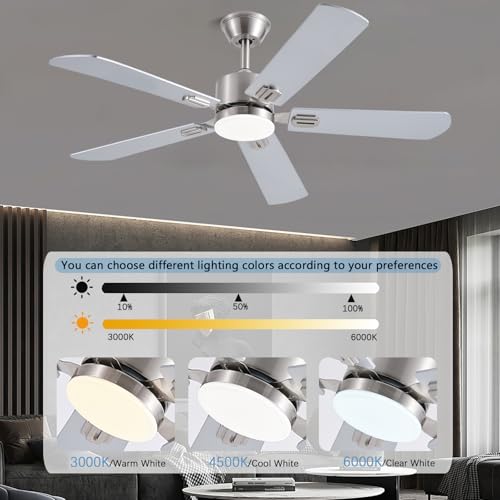 52 Inch Modern Ceiling Fan with Lights and Remote Control - Nickel Finish
