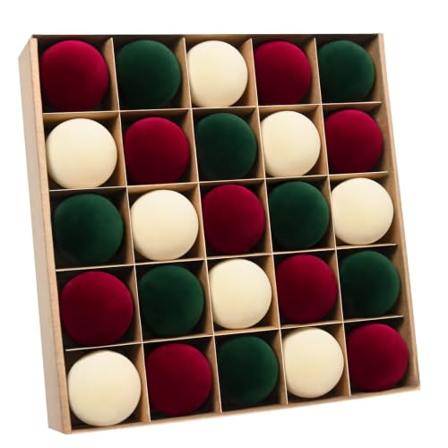 50 Pcs Velvet Christmas Ornaments Balls - Burgundy Green Beige 2.36in - MecTo