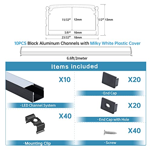 LED Channel White Cover 2M 6.6ft Black Aluminum Diffuser for Waterproof Strips - Variation of THIS listing