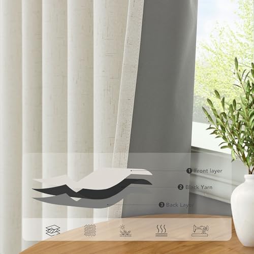 Pitalk Blackout Linen Curtains - Natural 60W x 102L Inches, Pack of 2