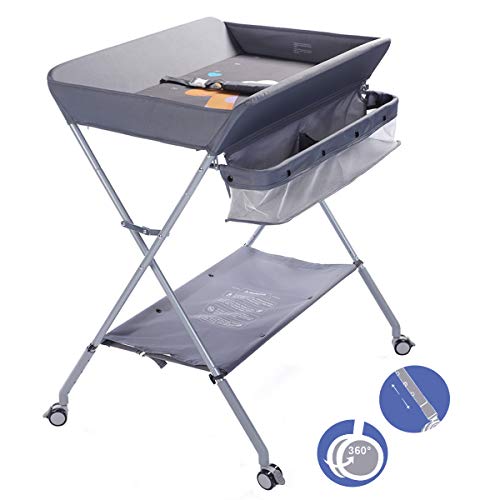 EGREE Portable Folding Baby Changing Table with Wheels & Adjustable Height - Grey