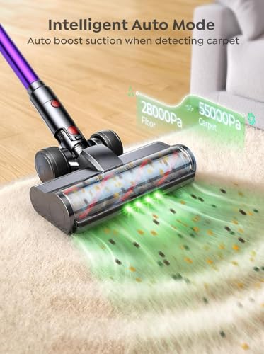 Cordless Stick Vacuum Cleaner with Auto Mode, 55KPa Suction, 70-Minute Runtime