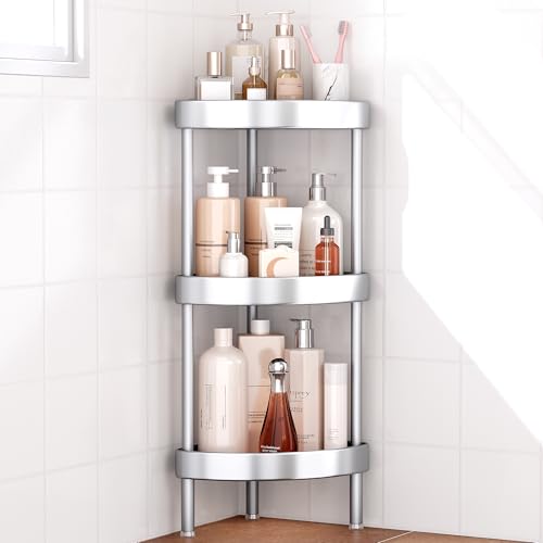 NiEfi 3-Tier Aluminum Corner Shower Caddy - Rustproof Silver, Adjustable Legs