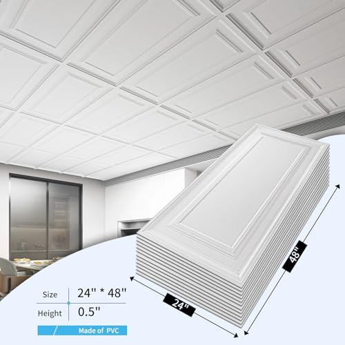 Art3d 3D Drop Ceiling Tiles - Smooth White, 24x48 Inch, 12-Pack