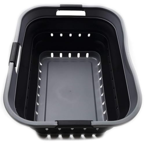Collapsible Laundry Basket with Handles - 42L Space Saver Storage Bin - Grey/Black