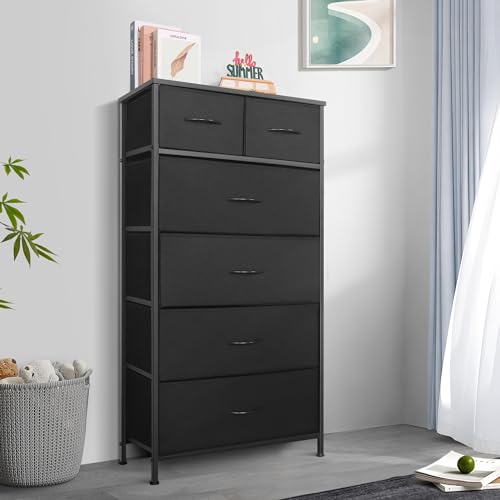 Tall Dresser with 7 Drawers - Black Vertical Storage Tower for Bedroom
