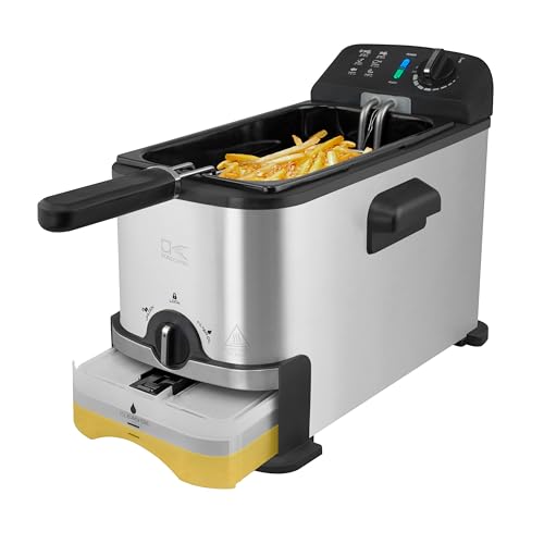 Kalorik 3 Quart Deep Fryer with Oil Filtration Adjustable Temp Dishwasher-Safe Basket