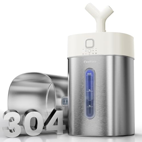 Feekaa 4L Stainless Steel Humidifier - Easy Clean, Dishwasher Safe, Large Room, White