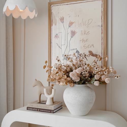 SilkSerenade White Large Round Vase 11 Inch for Flowers & Centerpieces - Rustic Textured Matte Finish, Modern Farmhouse Decor
