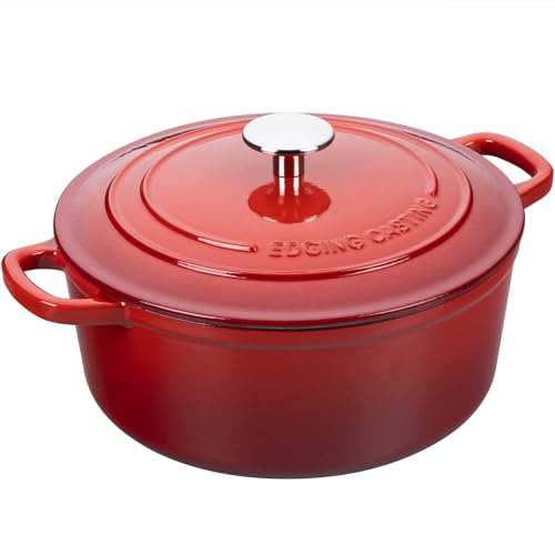 7 Quart Enamel Cast Iron Dutch Oven Pot with Lid - Red, Round, Oven Safe 500°F, Dual Handles