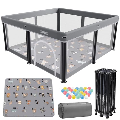Foldable Baby Playpen with Mat,50"×50" Collapsible Playard for Babies