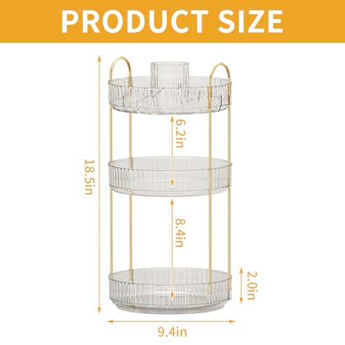 Oifecsie Transparent 3-Tier 360° Rotating Makeup Organizer with Brush Holder