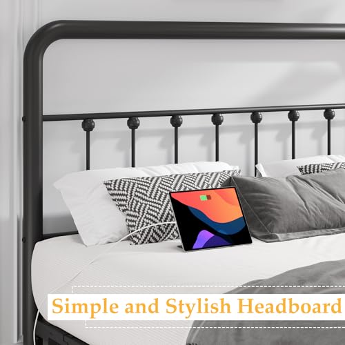 Queen Size Fluest 14-Inch Metal Bed Frame with Charging Station & LED Lights