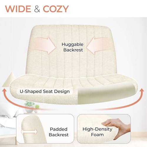 Orange Factory Criss Cross Chair - Wide Fabric Vanity Seat, Beige No Wheel