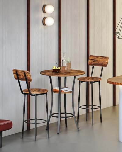 Round Bar Table 2-Tier High Top Pub Dining Table - Rustic Brown & Black - Variation 1