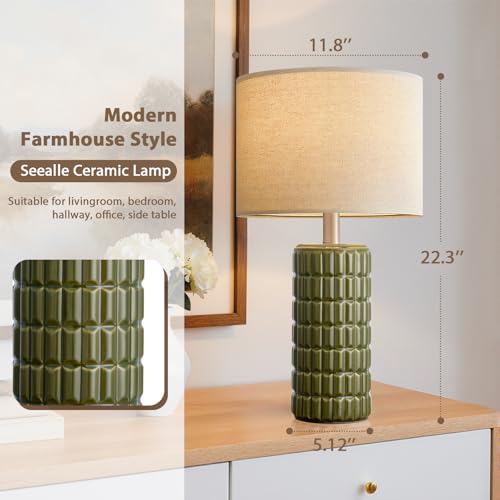 Seealle 23-Inch Green Modern Ceramic Table Lamps Set of 2 for Bedroom & Living Room