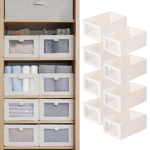 8 Pack Linen Closet Storage Bins with Clear Windows - Foldable Closet Organizers for Clothing and Household Items