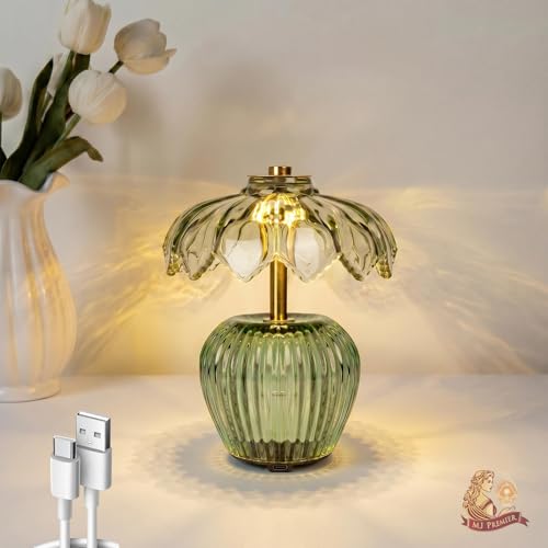 MJ PREMIER Green Rechargeable Cordless Table Lamp with Timer, Small Nightlight