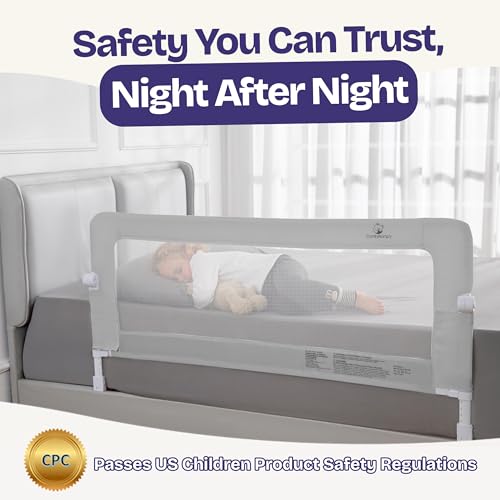 ComfyBumpy Gray Adjustable Bed Rail for Toddlers, Swing-Down Safety Guard, 55.5-inch, Sturdy Steel & Breathable Mesh, 1-Pack