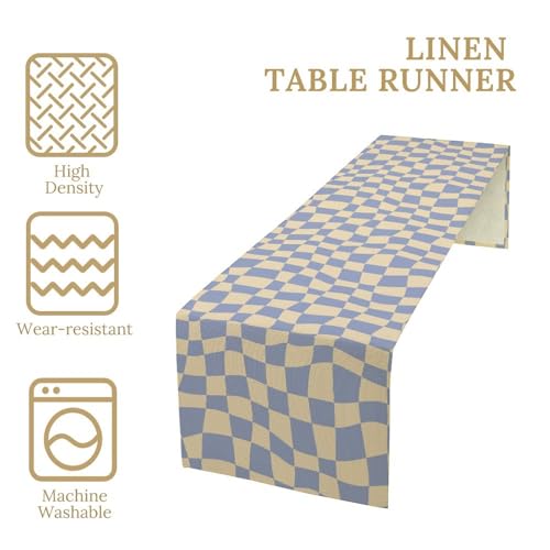 W13xL36in Purple Checkerboard Table Runner Retro 70s Groovy Wavy Pattern for Dining & Parties
