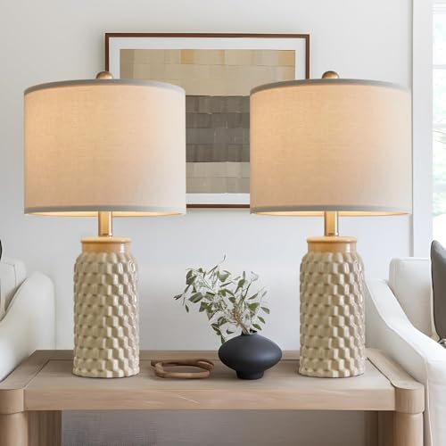 20.5-Inch Ceramic Table Lamps Set of 2 - Modern Farmhouse & Boho Style, Cream