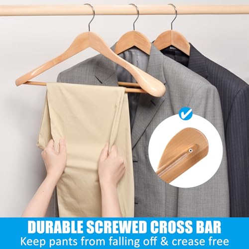 Natural Wide Shoulder Wooden Suit Hangers - Set of 6 | Amber Home