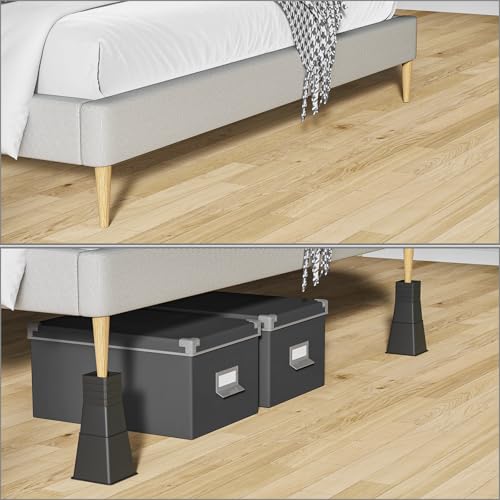 VANITURE 12-Inch Heavy Duty Adjustable Bed Risers Set of 4, Black, Supports up to 1500 lbs