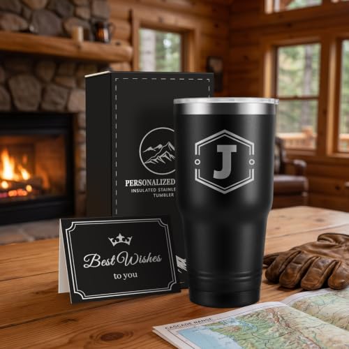 Personalized 30 oz Initial Tumbler Gift for Men – A-Z Monogram, Dad/Husband Son, Wasocol (Variation: J)