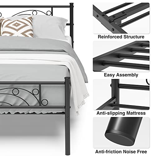 Weehom Full Size Platform Bed Black with Flower Design - Easy Assembly, Heavy Duty Metal Slats
