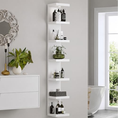 LitaEther 7-Tier White Wall Shelf with LED Remote Control Light - Floating Storage & Display Shelf