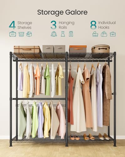 Ink Black 65-Inch Closet Organizer with Shelves and Clothes Rack - No Fabric Cover