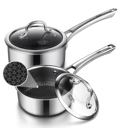 Nonstick Sauce Pan Set with Lids - 1.5 & 2.5 Quart Stainless Steel Cookware, PFOA-Free, Compatible with Induction & Gas - Snowclad