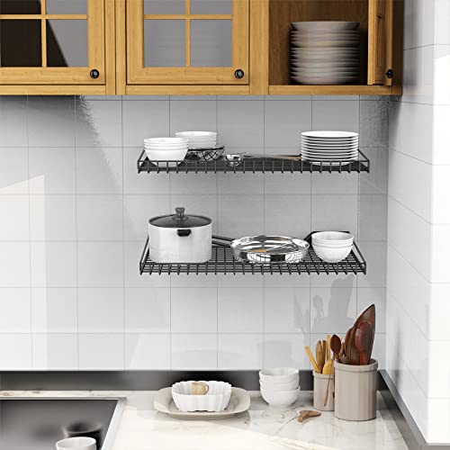 WALMANN 2-Pack Wall Mounted Garage Shelves - Black, 23.5 x 12 Inches