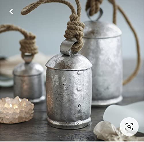Rustic Silver Christmas Cow Bell Set of 3 - Hanging Wall Decor 4" 5" 8"
