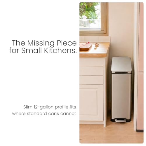 Home Zone Living 12 Gallon Slim Fit Kitchen Trash Can Silver with Soft-Close Lid