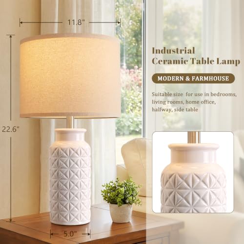 Innqoo 22.6-inch Modern Ceramic Bedside Lamps Set of 2 - White Nightstand Lamps for Bedroom