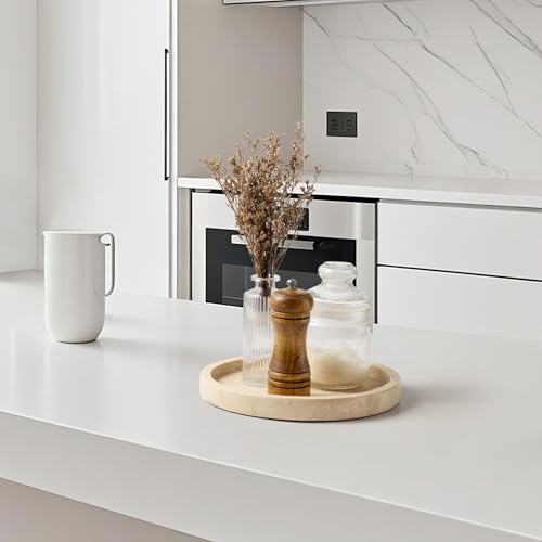 Natural Beige Marble Vanity Tray - 9.44 Inch Round Bathroom & Kitchen Organizer