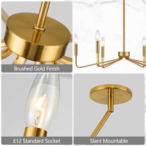 Brushed Gold 6-Light Candle Chandelier - Modern Dining Room Fixture